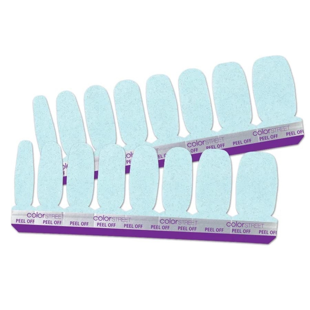 Color Street A WORLD TO SEA Pale Blue With Silver Glitter Nail Strips Set - Picture 6 of 8